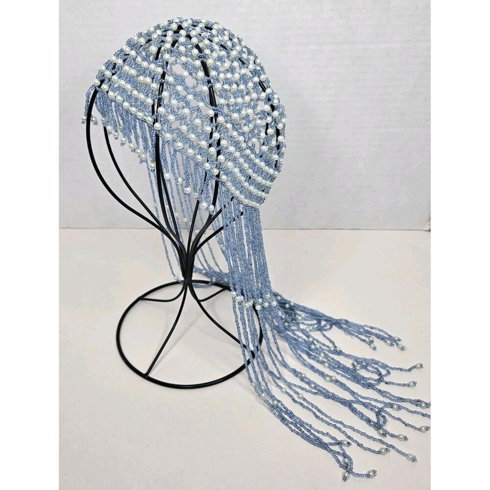 Vintage Style Blue Beaded Flapper Headpiece – Art Deco 1920s Cleopatra